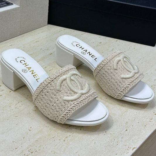 Chanel 2026 Double C Letter Sandals Woven Leather 787177