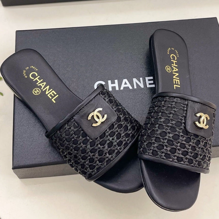 Chanel 2026  Woven Flat Slippers Leather Sheepskin 831405