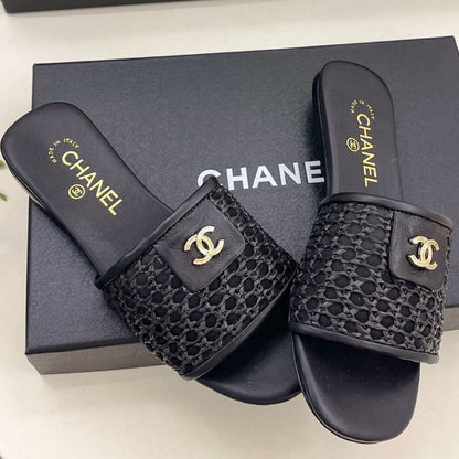 Chanel 2026  Woven Flat Slippers Leather Sheepskin 831405
