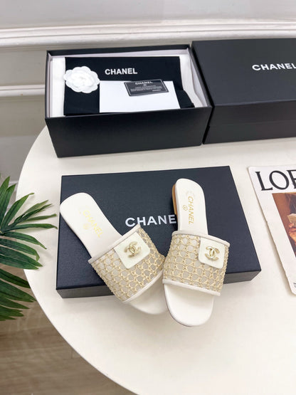 Chanel 2026  Woven Flat Slippers Leather Sheepskin 831405