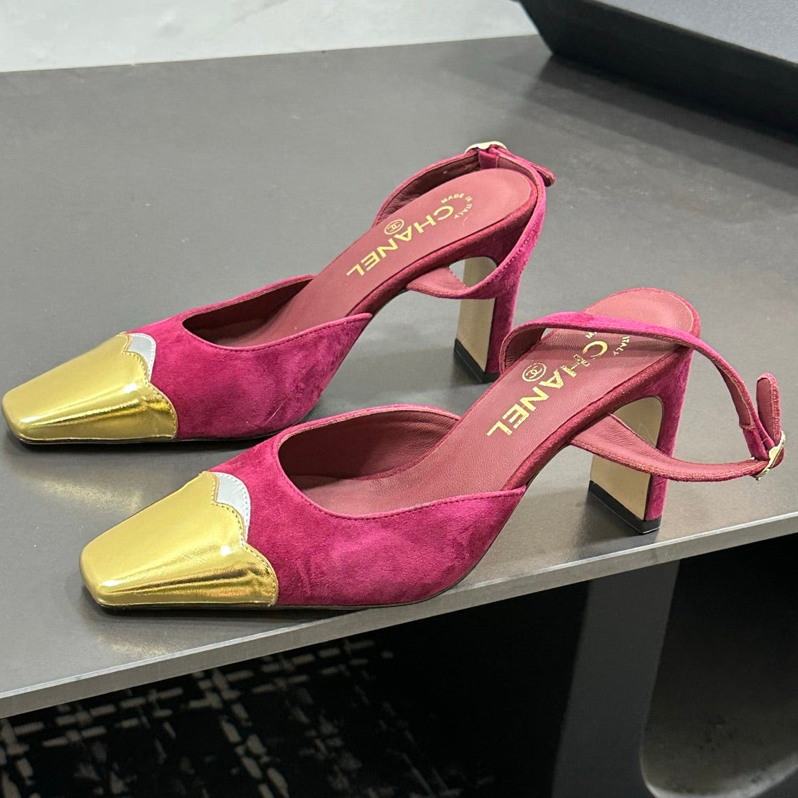 Chanel 2026 Back Strap Square Heels Pumps Leather Sheepskin 832511