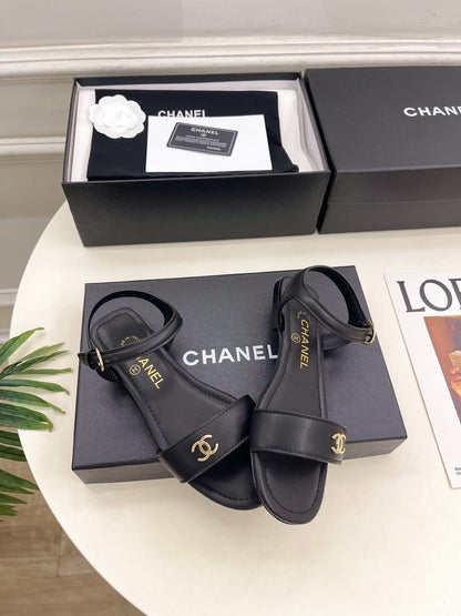 Chanel 2026 Double C Buckle Strappy Flat Sandals Lambskin Sheepskin 832342