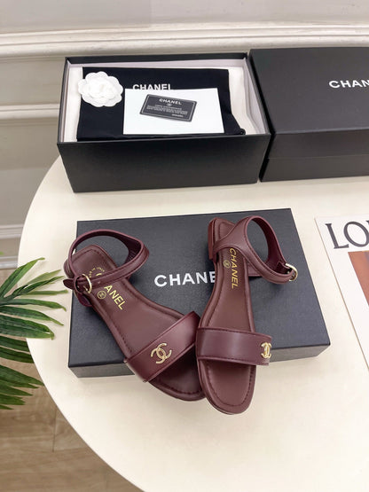 Chanel 2026 Double C Buckle Strappy Flat Sandals Lambskin Sheepskin 832342