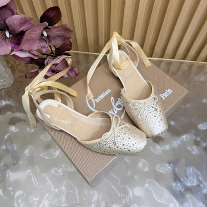 Christian Louboutin Sweetie Jane Strass Ballerina Flat Strass Silk Leather 853096