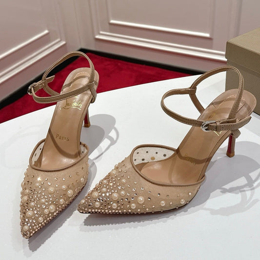 Christian Louboutin Miss Z Degrastrass Perla Slingback Pump Mesh Strass Leather 863574