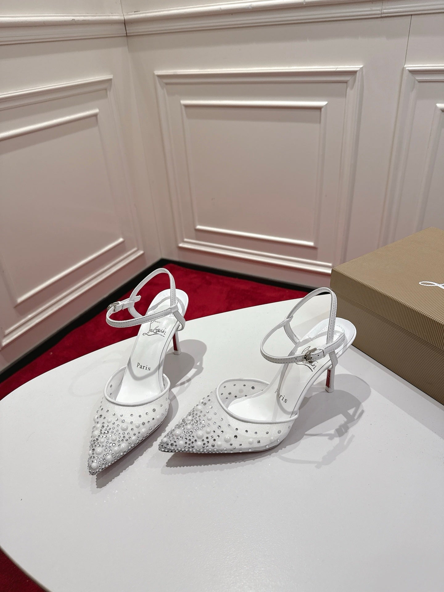 Christian Louboutin Miss Z Degrastrass Perla Slingback Pump Mesh Strass Leather 863574