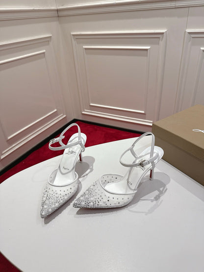 Christian Louboutin Miss Z Degrastrass Perla Slingback Pump Mesh Strass Leather 863574