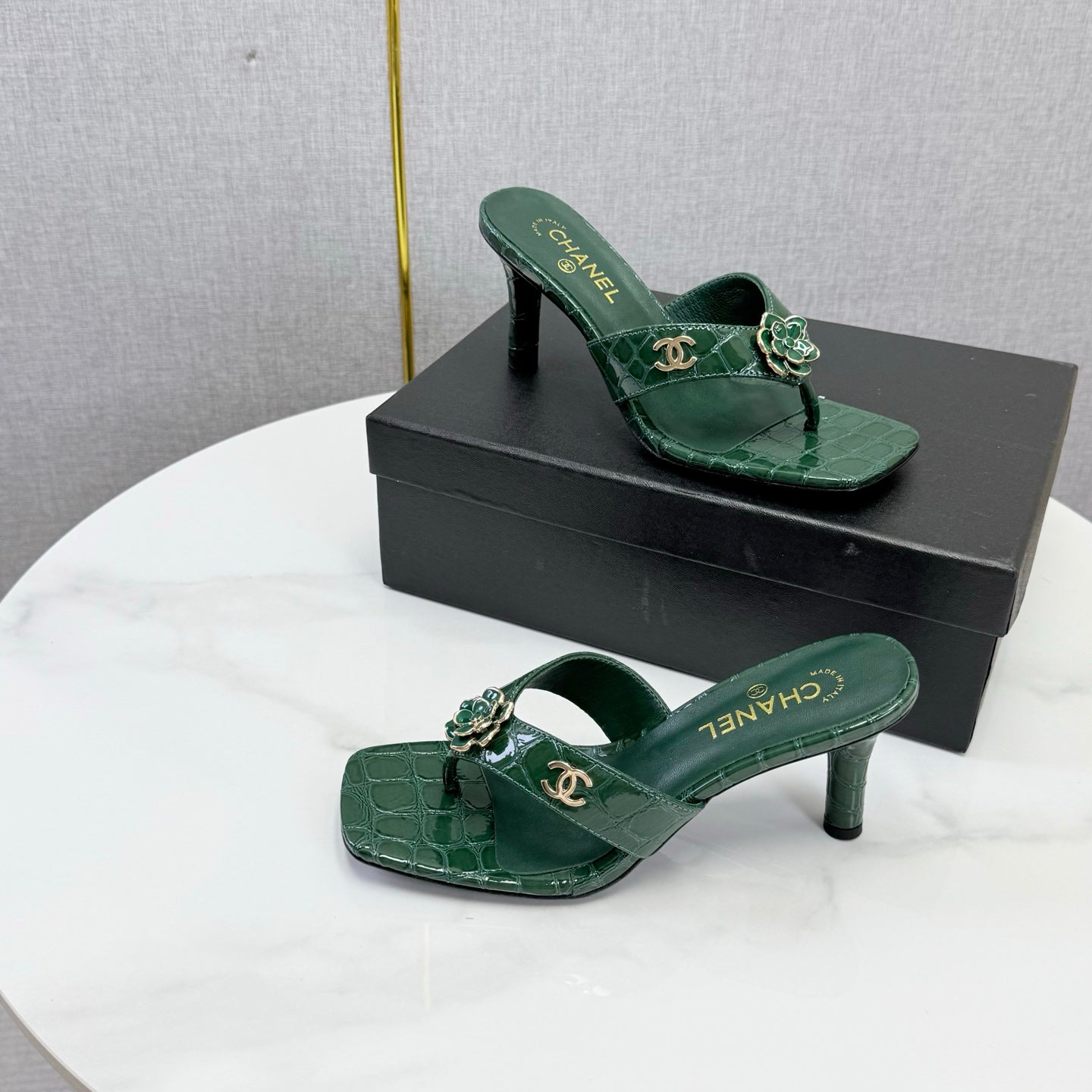 Chanel 2026 Crocodile Embossed Thong Sandal 60mm Leather 904417