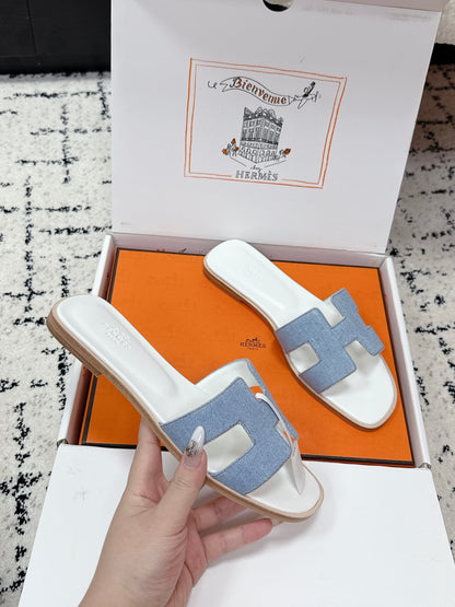 HM 26ss Oran Sandals Light Blue White Denim Cowhide 617180