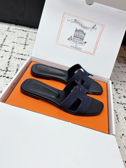 HM 26ss Oran Sandals Blue Black Denim Cowhide 617182