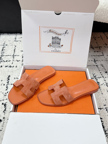 HM 26ss Oran Sandals Light Orange Suede Cowhide 617198