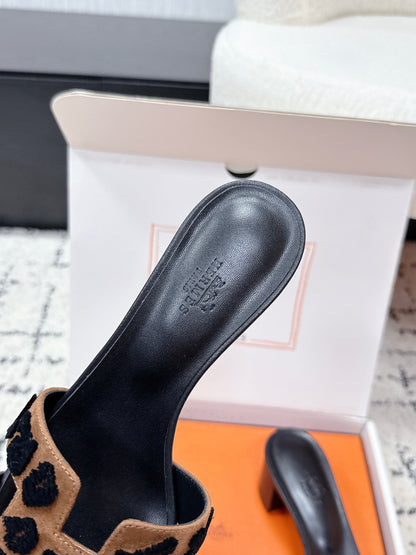 HM 26ss High-Heeled Sandals 50 Black Brown Suede Cowhide 617227