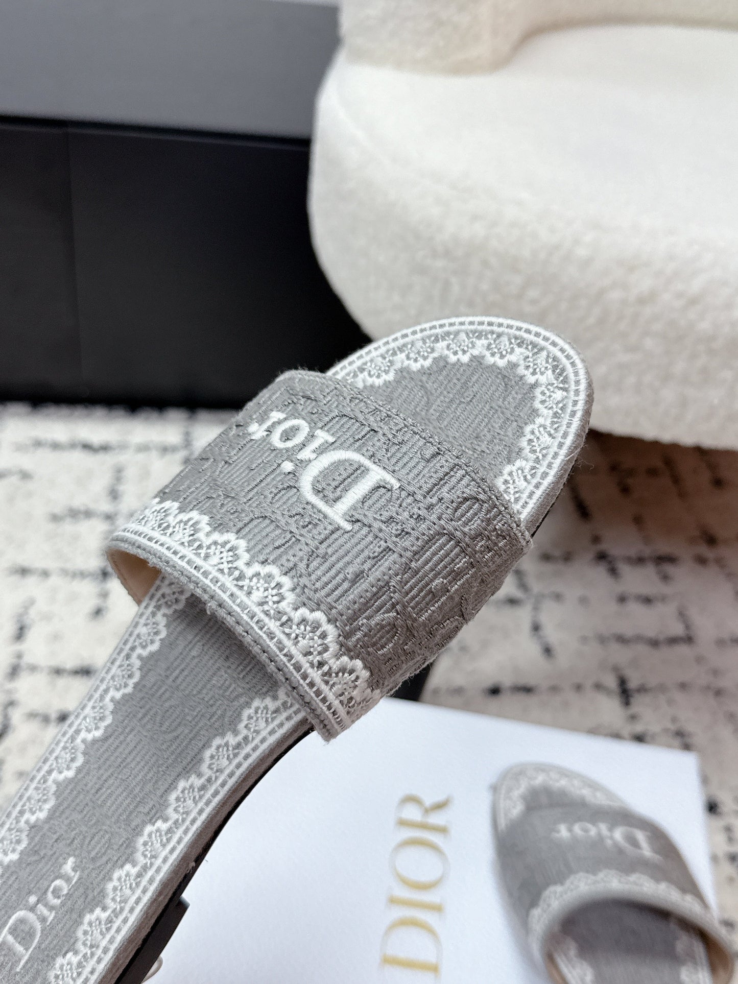 CD 26 Embroidered Slippers Gray Canvas 617080