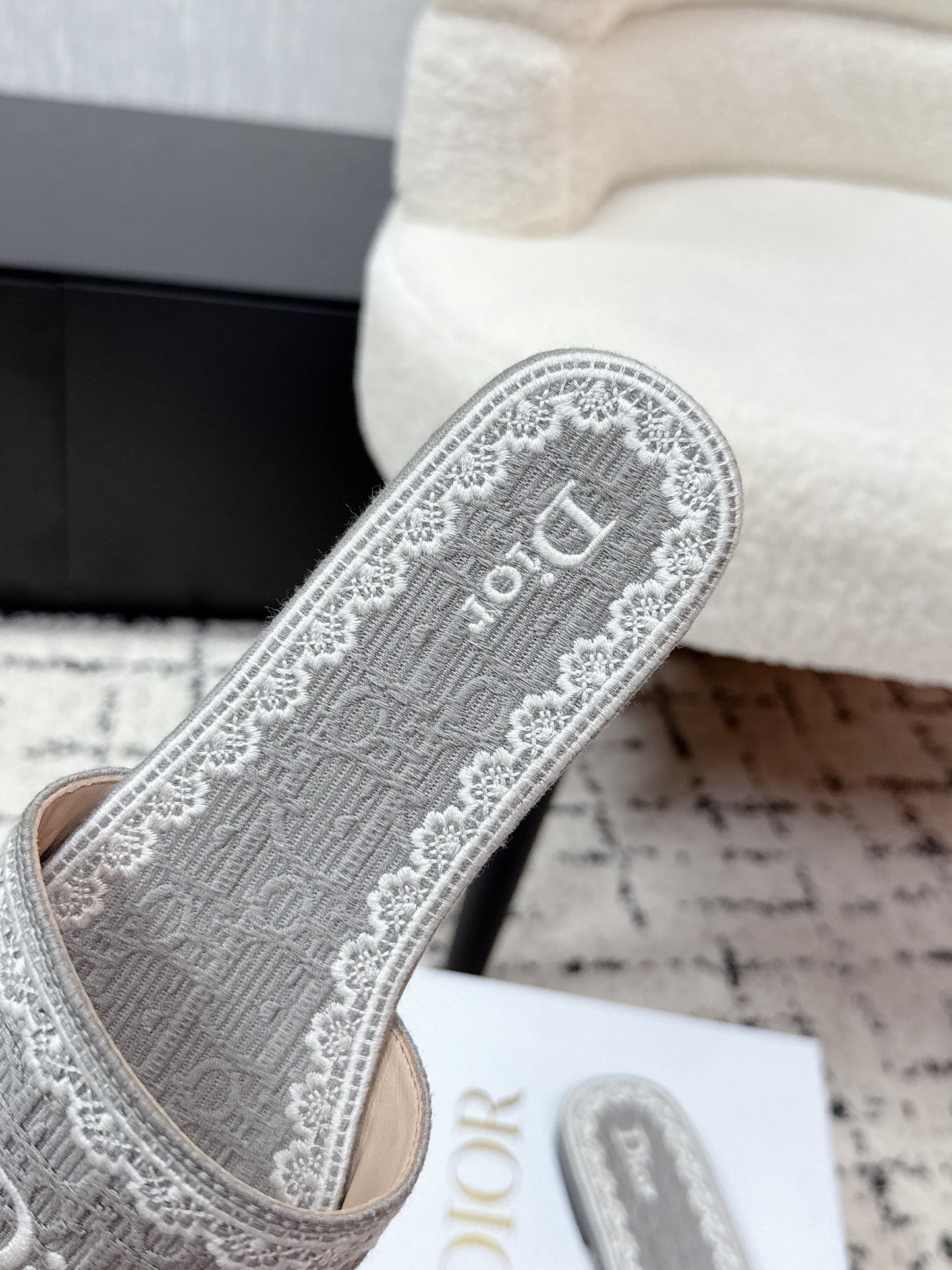 CD 26 Embroidered Slippers Gray Canvas 617080
