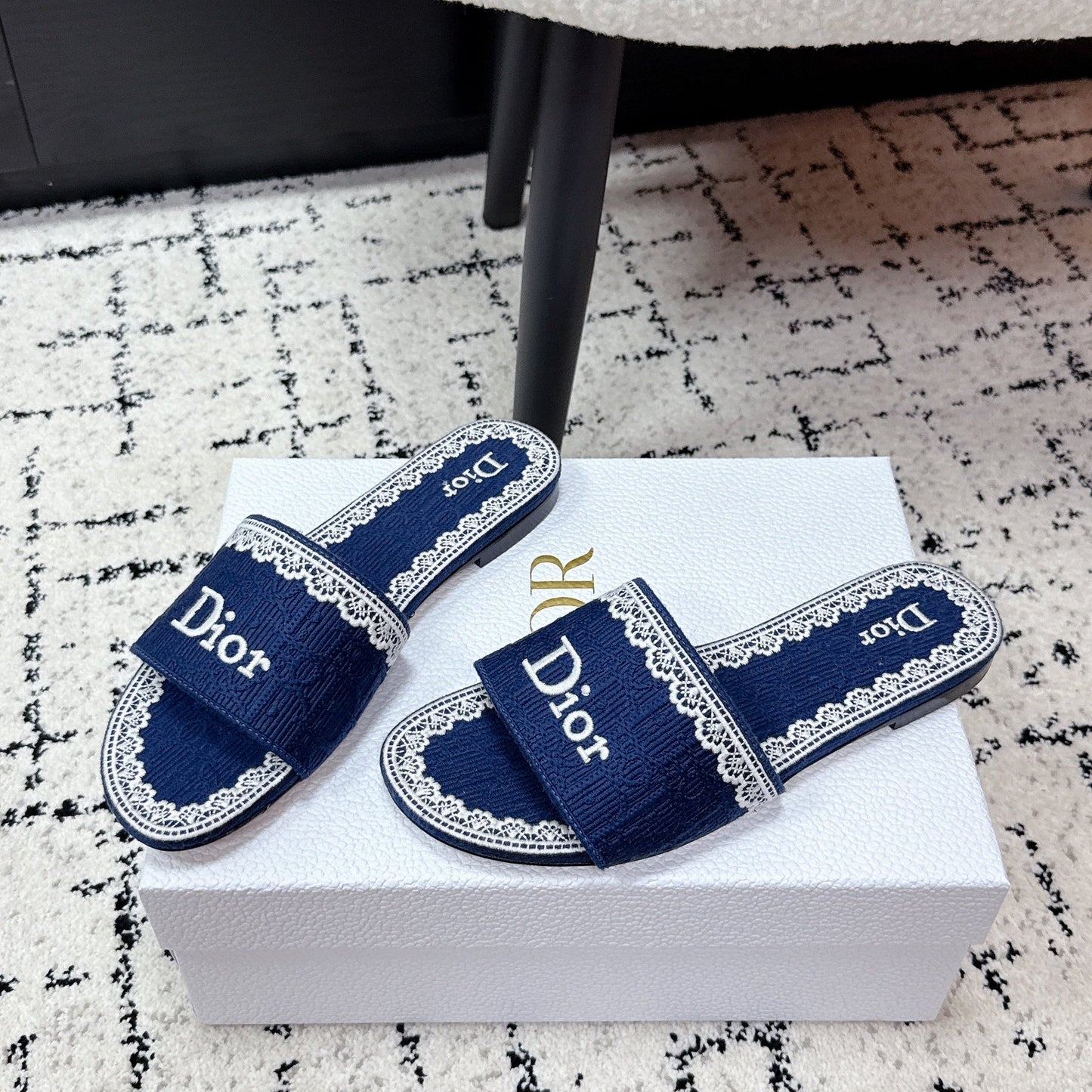 CD 26 Embroidered Slippers Dark Blue Canvas 617081