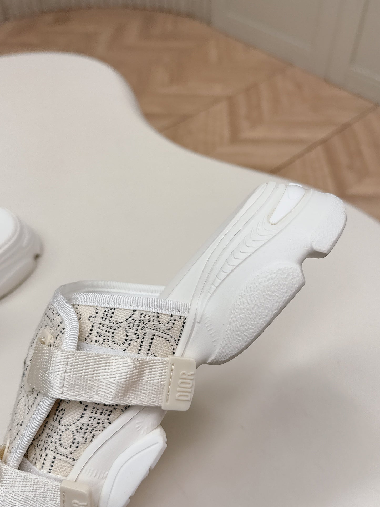 CD 26s  Platform Slippers 35 Cream White Canvas Lambskin 643810