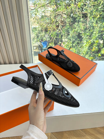 HM 26ss Pig-Nose Ballet Flat Black Cowhide 603928