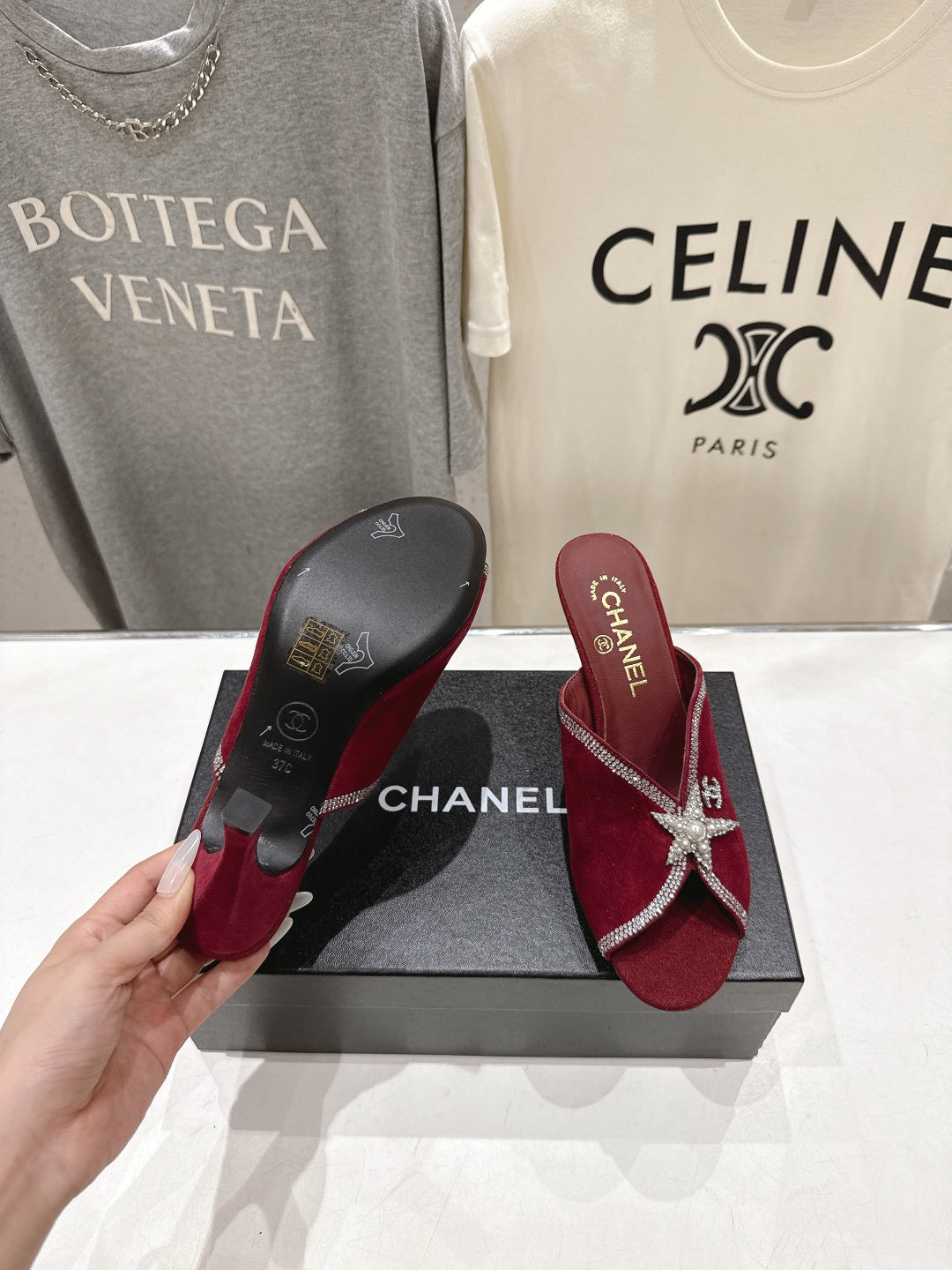 Chanel 2026 High-Heeled Mules 90mm Strass Suede 896436