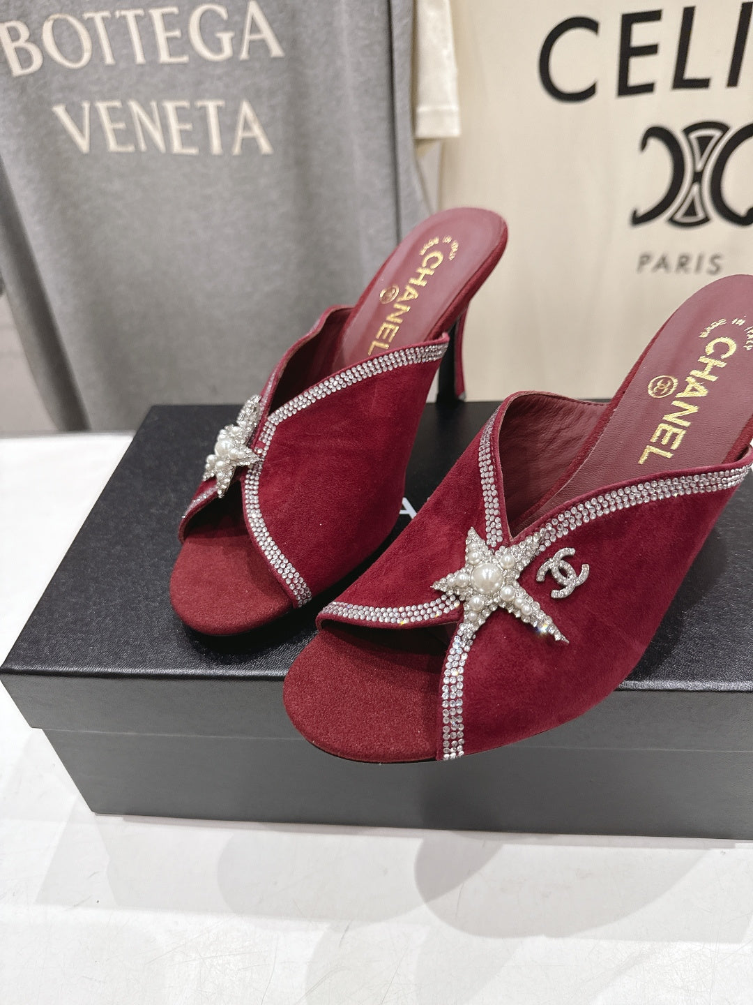 Chanel 2026 High-Heeled Mules 90mm Strass Suede 896436