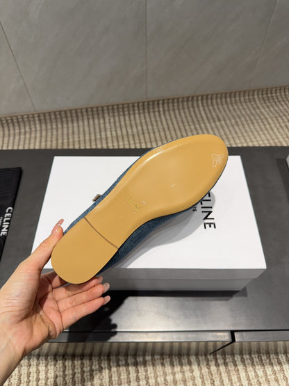 Celine 26 Ballet Flats Blue Denim 614465