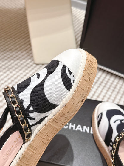 CC 26s Rope-Soled Sandals White Black Canvas Leather 652561