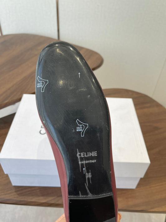 Celine 26 Loafers Burgundy Sheepskin 624691