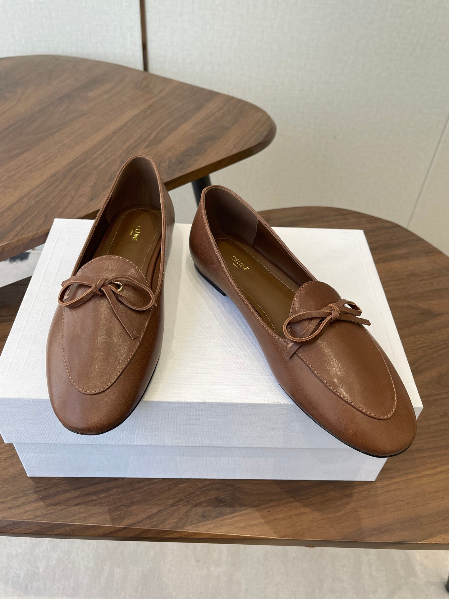 Celine 26 Loafers Brown Sheepskin 624694