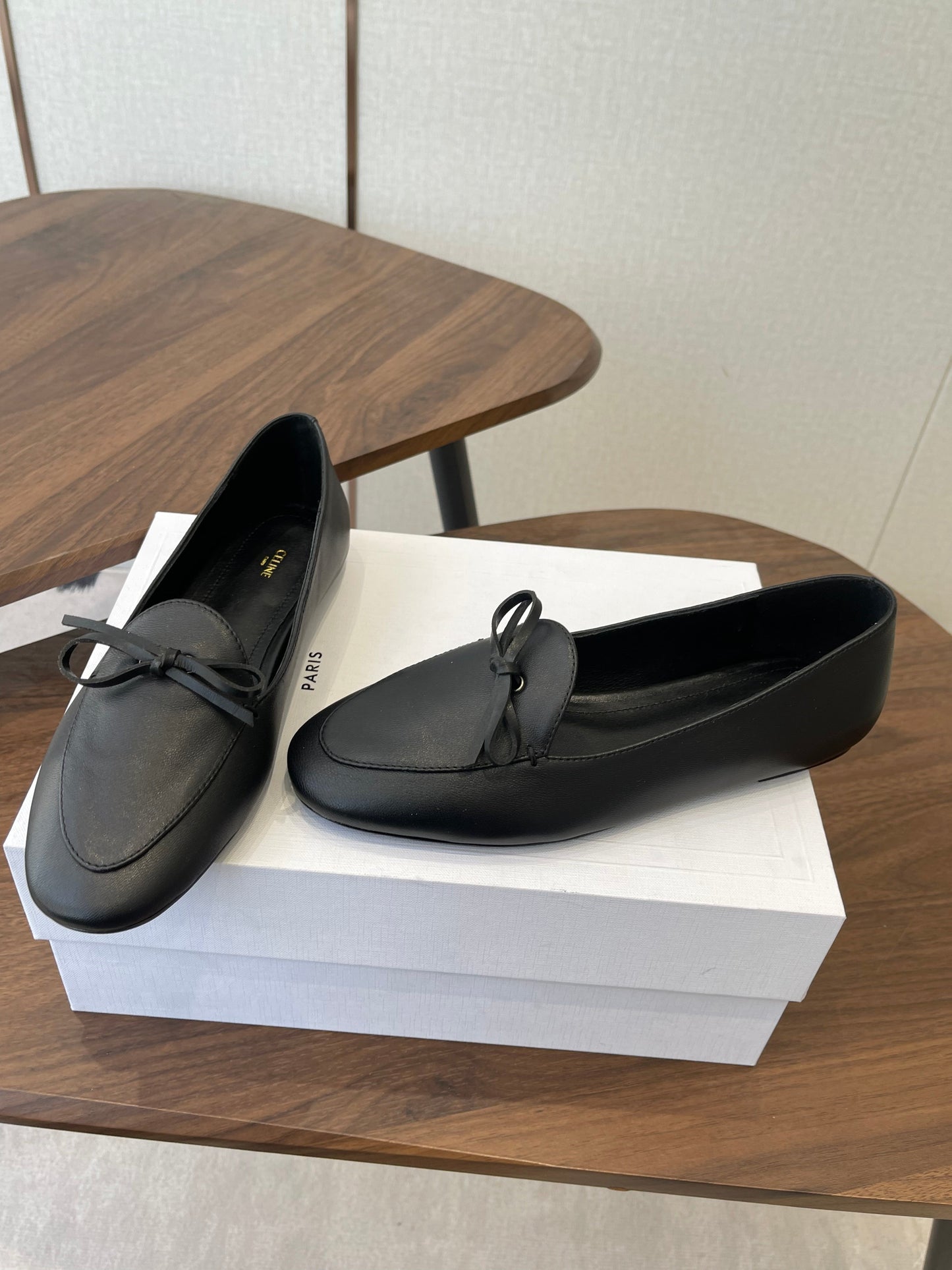 Celine 26 Loafers Black Sheepskin 624695