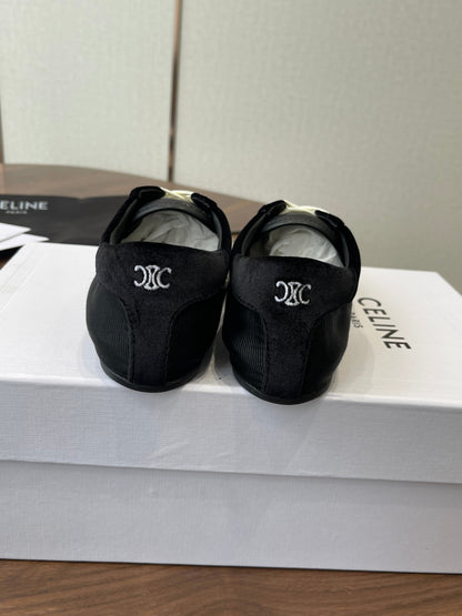 Celine 26 Flat Sneaker Black White Canvas Suede 624714