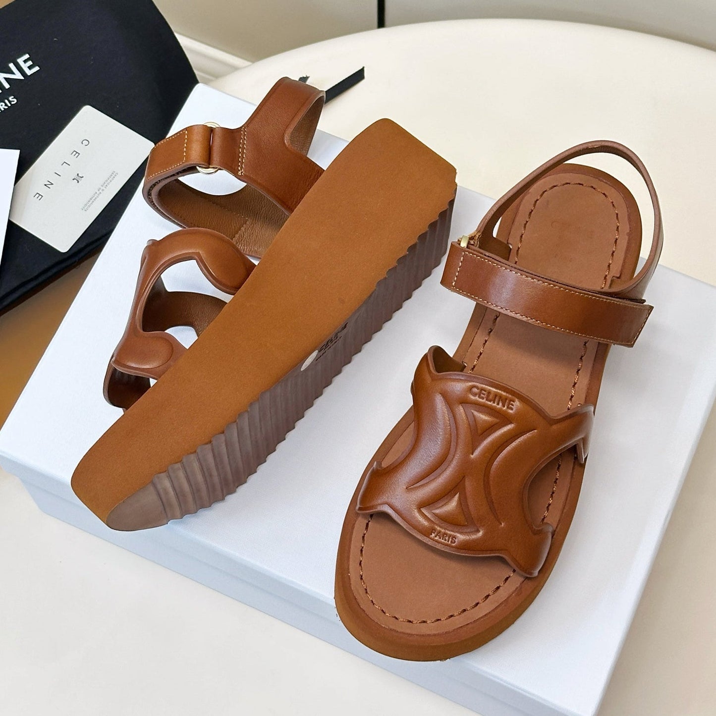 Celine 26 Triomphe Platform Sandals Sheepskin 771077