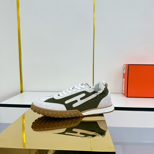 HM 2026 Casual Sneakers Olive Green Ivory Fabric Suede 667353
