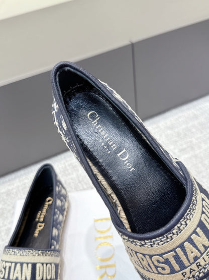 CD 26s Loafers Embroidery Navy Blue Canvas 653273