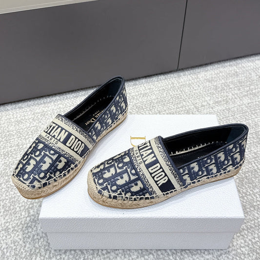 CD 26s Loafers Embroidery Navy Blue Canvas 653273