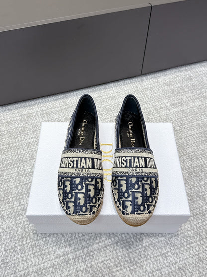 CD 26s Loafers Embroidery Navy Blue Canvas 653273