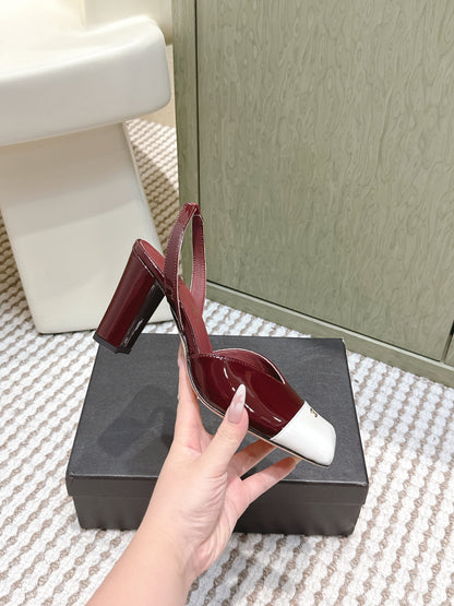 CC 26s Mary Jane Sandals 90 Dark Red White Patent Leather 653548