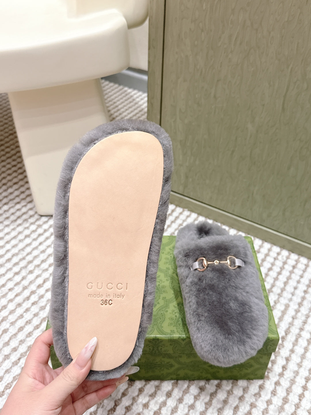 GG 26ss Loafers Rhinestones Gray Wool 612028