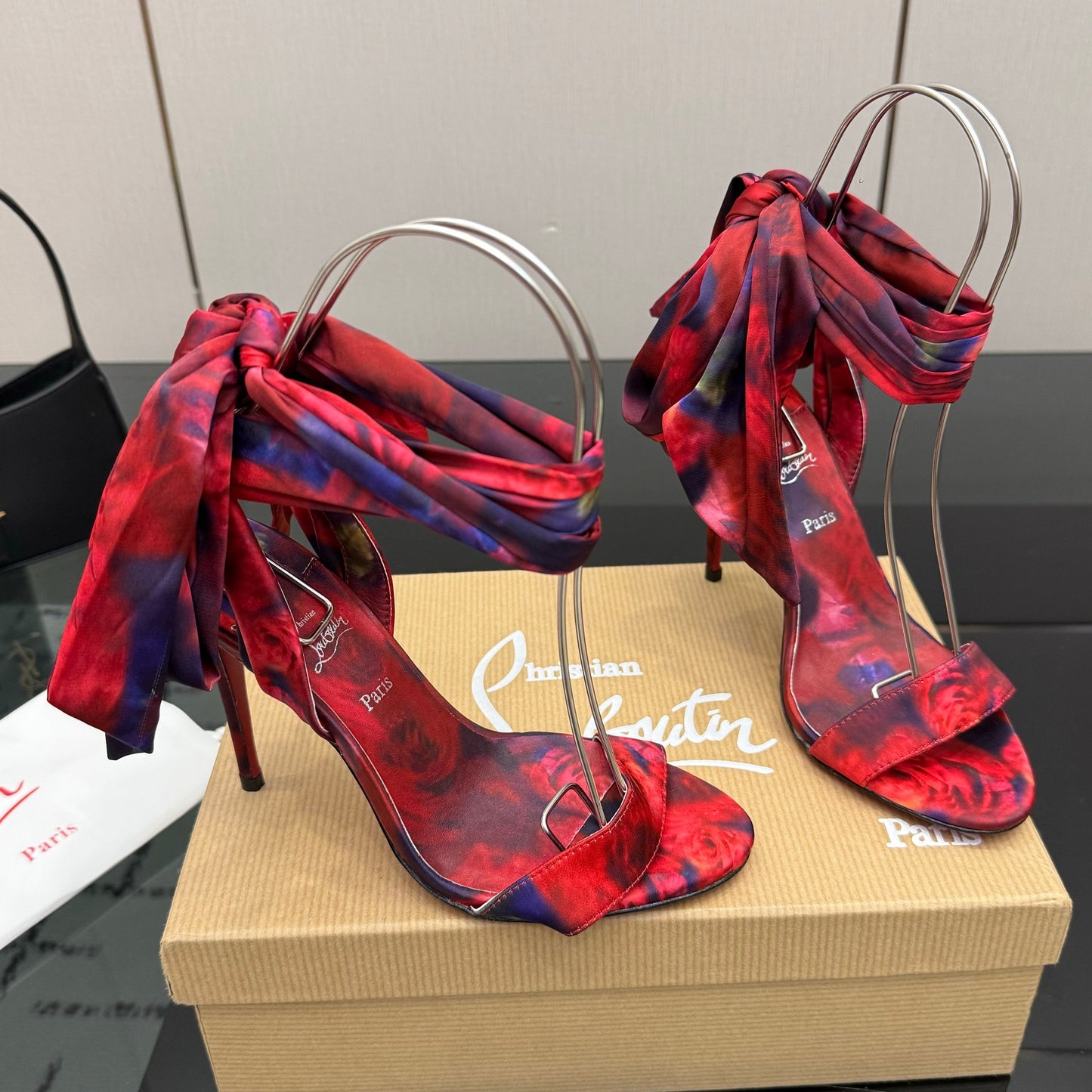 Christian Louboutin 2026 Heeled Sandals 100mm Printed Crepe Satin 791569