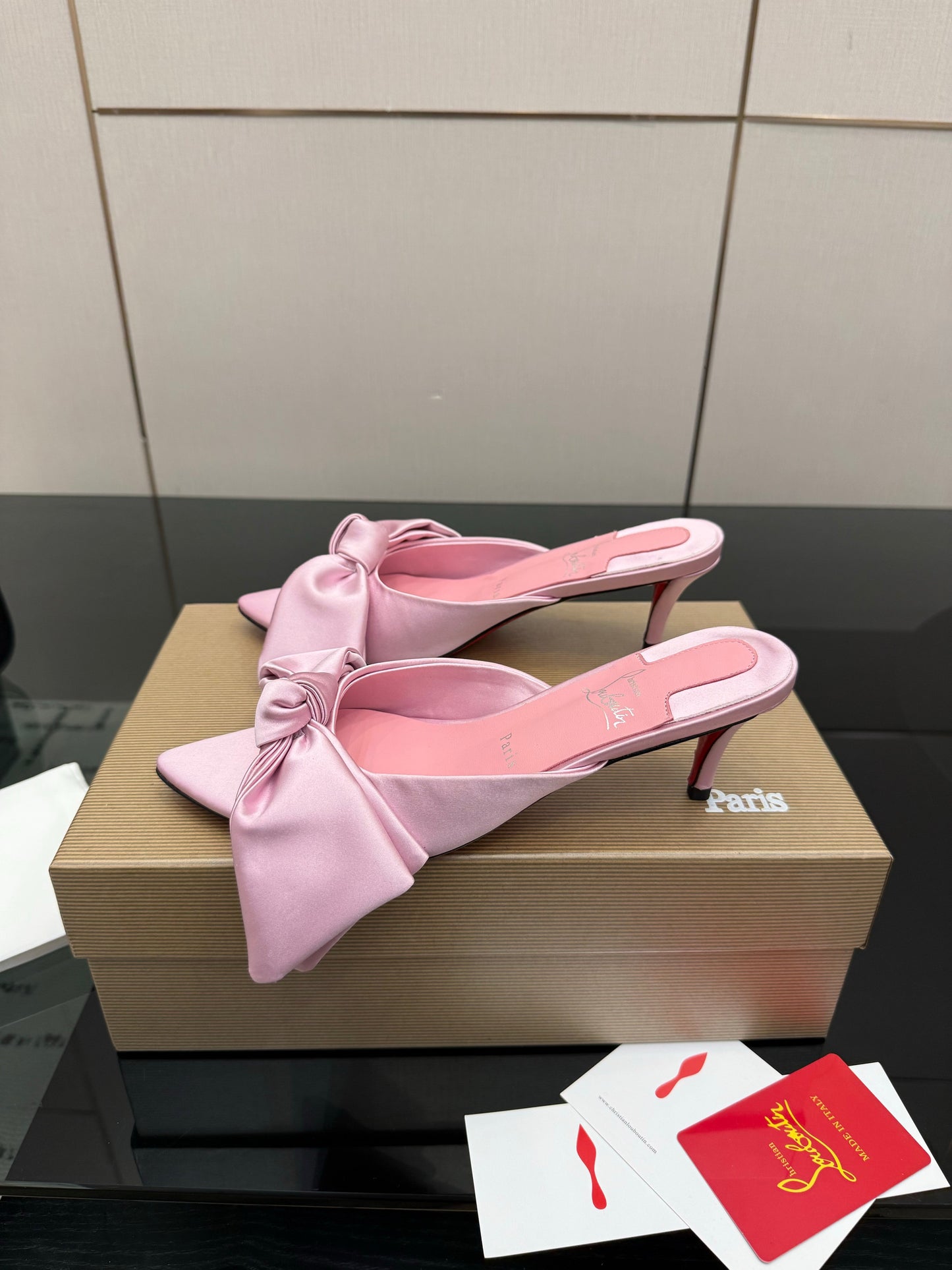 Christian Louboutin 2026 Mulazee Bow-Detail Slide Sandals 60mm Satin 791575