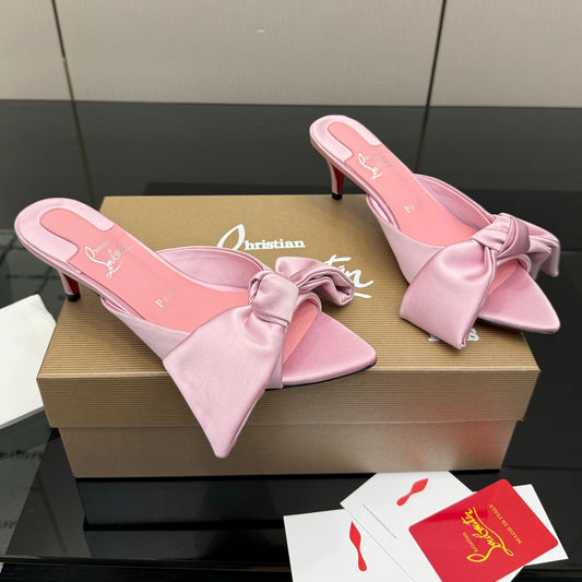 Christian Louboutin 2026 Mulazee Bow-Detail Slide Sandals 60mm Satin 791575