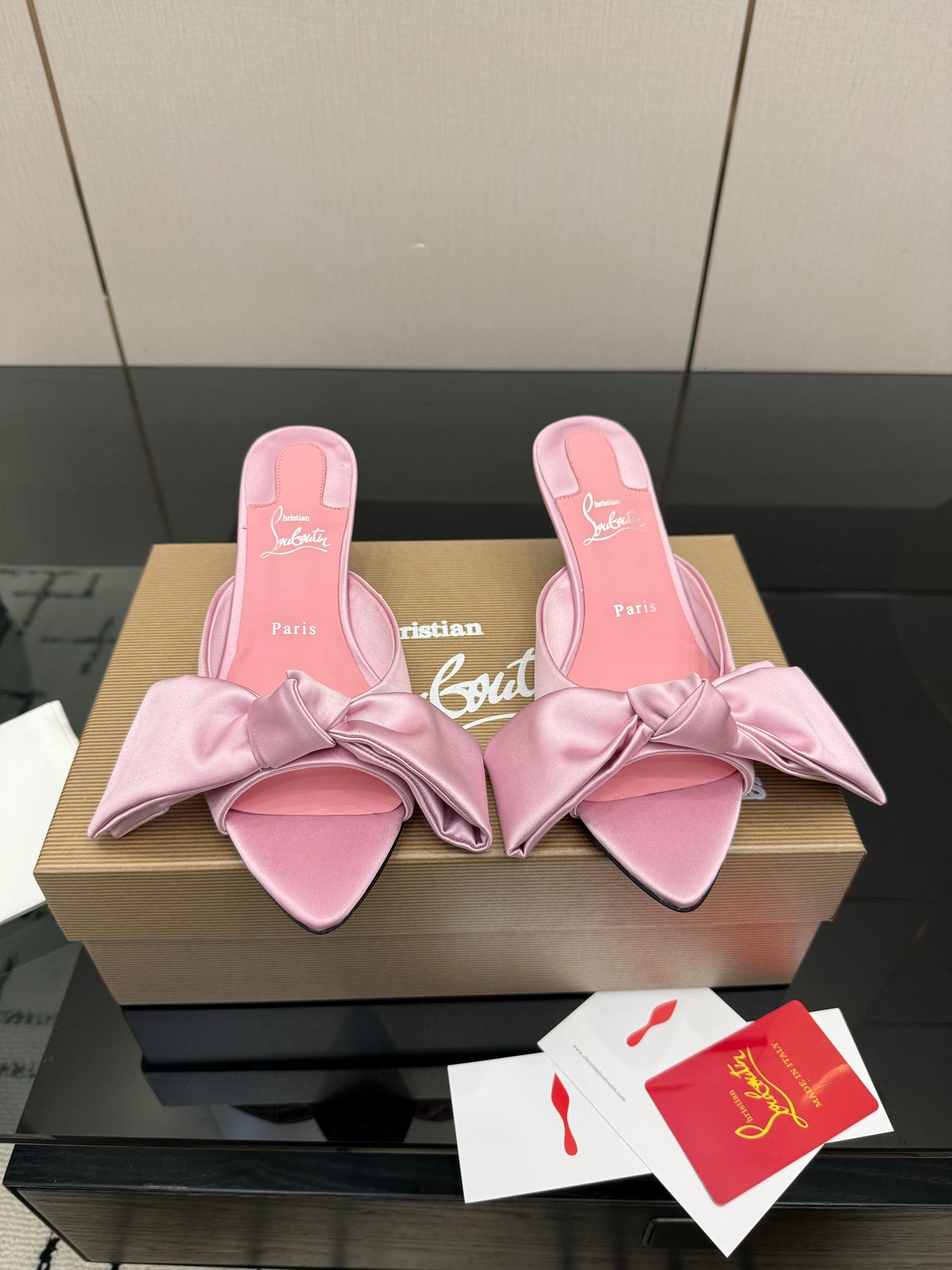 Christian Louboutin 2026 Mulazee Bow-Detail Slide Sandals 60mm Satin 791575
