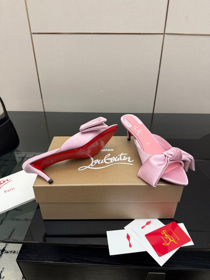 Christian Louboutin 2026 Mulazee Bow-Detail Slide Sandals 60mm Satin 791575