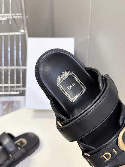Dior 2026 Velcro Slip-on Sandal Black Leather 716903