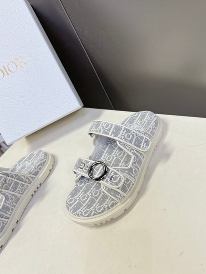Dior 2026 Velcro Slip-on Sandal Grey White Fabric Leather 716904