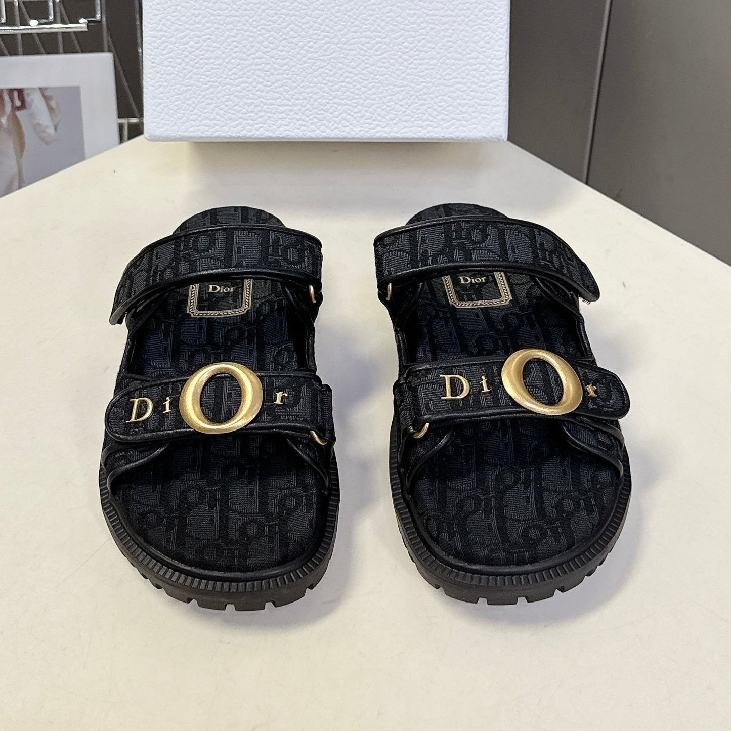 Dior 2026 Velcro Slip-on Sandal Black Fabric Leather 716905