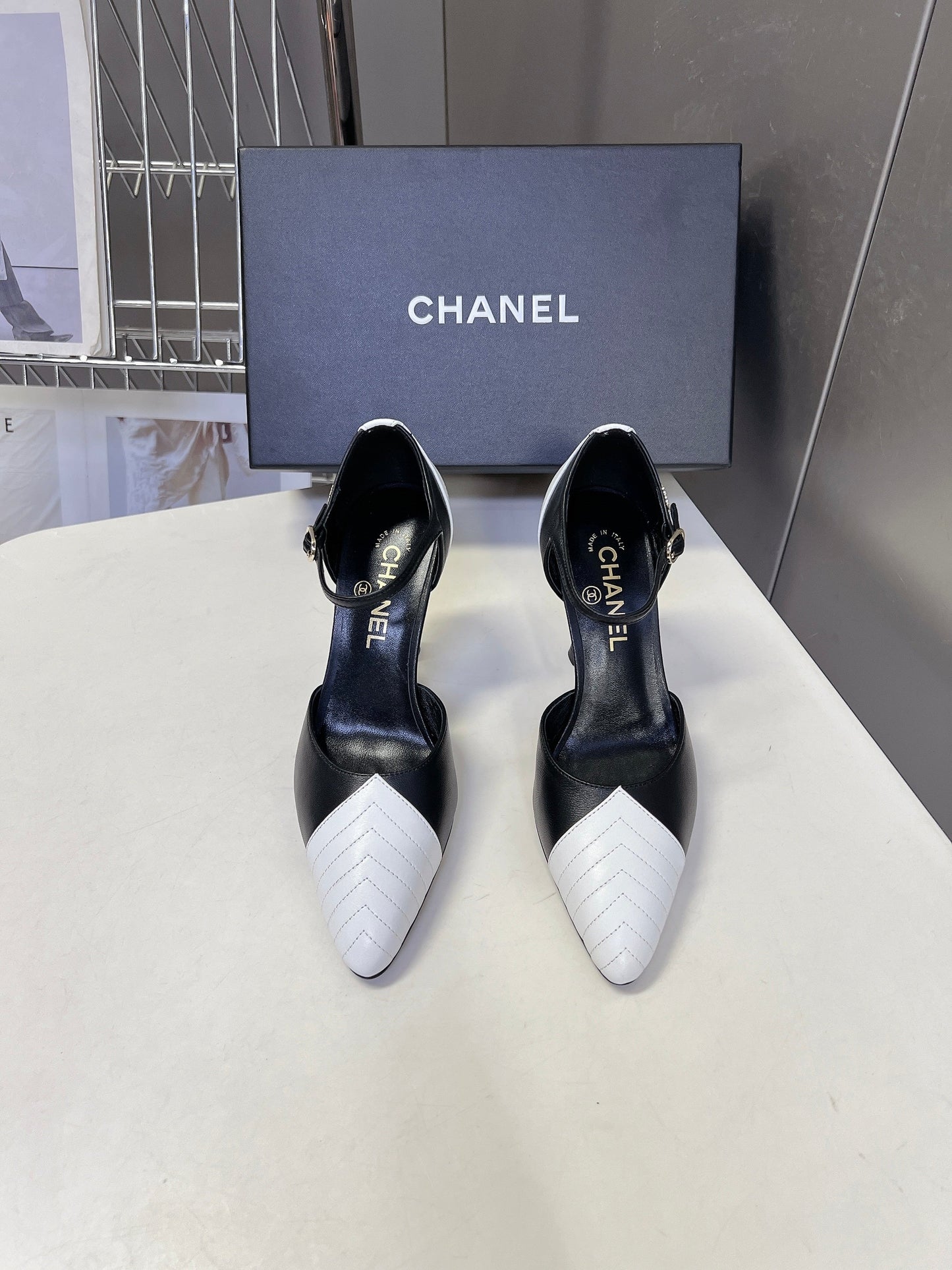 Chanel 2026 Mary Jane Sandal  90mm Embossed Calfskin And Fabric 895356