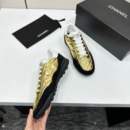 CC 26s Casual Sneakers Black Gold Suede Cowhide 626456