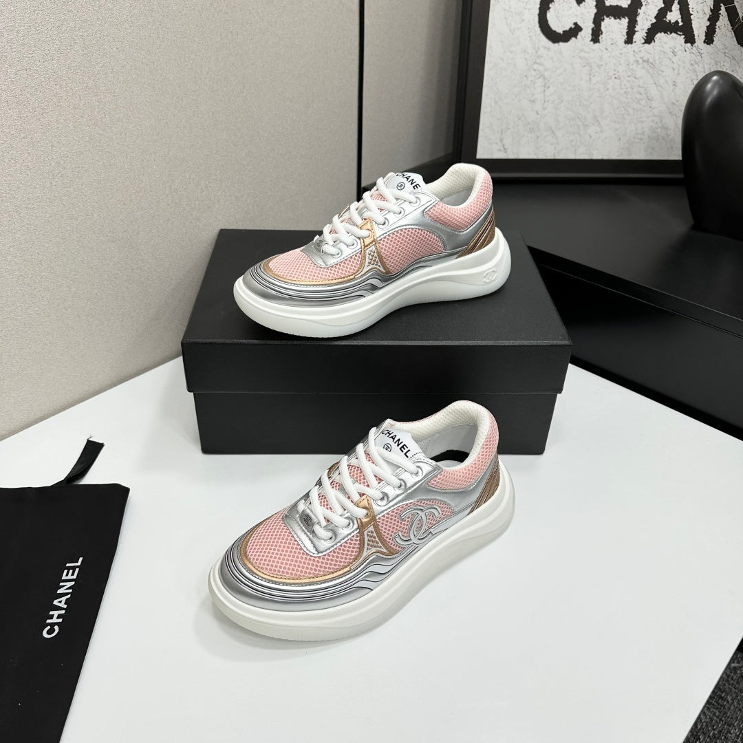 CC 26s Casual Sneakers Light Pink Gray Fabric Cowhide 626379