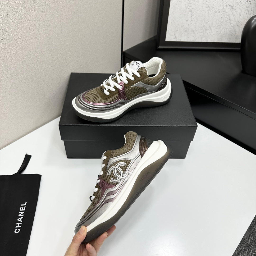CC 26s Casual Sneakers Taupe Sliver Fabric Cowhide 626383