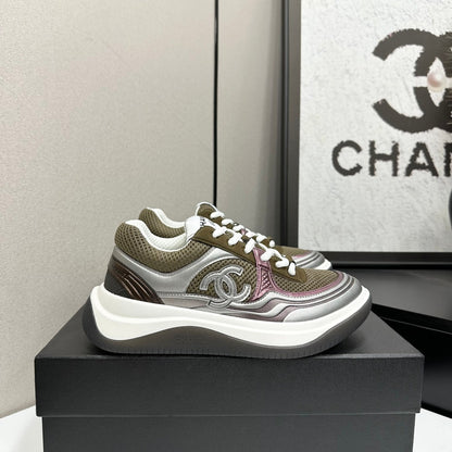 CC 26s Casual Sneakers Taupe Sliver Fabric Cowhide 626383