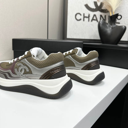 CC 26s Casual Sneakers Taupe Sliver Fabric Cowhide 626383